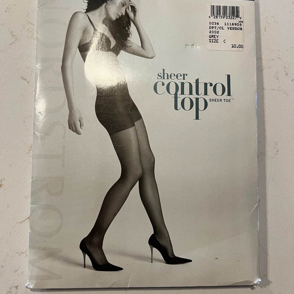 Nordstrom Sheer Control Top Pantyhose Grey Size C Open Package NEW Old Stock